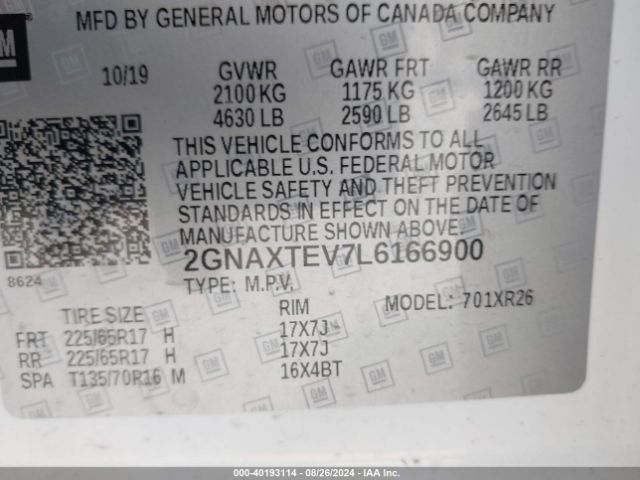 Photo 8 VIN: 2GNAXTEV7L6166900 - CHEVROLET EQUINOX 