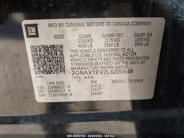 Photo 8 VIN: 2GNAXTEV7L6220549 - CHEVROLET EQUINOX 