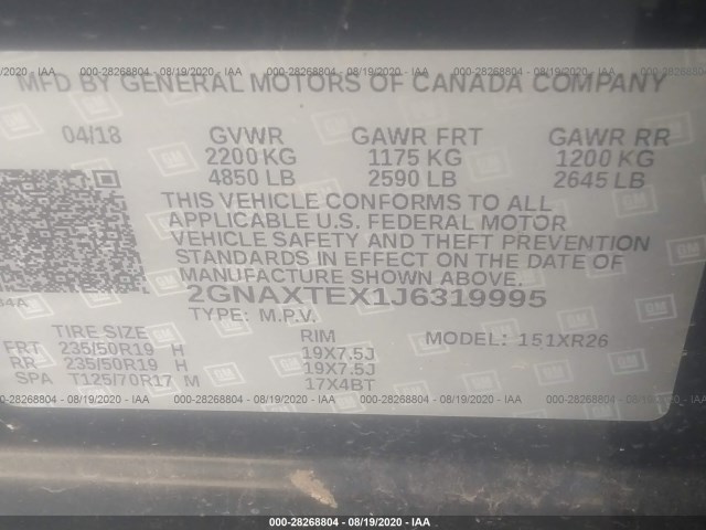 Photo 8 VIN: 2GNAXTEX1J6319995 - CHEVROLET EQUINOX 