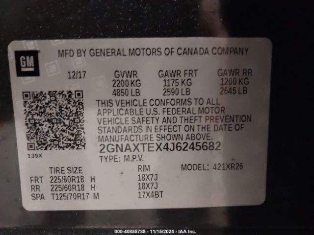 Photo 8 VIN: 2GNAXTEX4J6245682 - CHEVROLET EQUINOX 