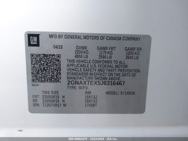 Photo 8 VIN: 2GNAXTEX5J6316467 - CHEVROLET EQUINOX 