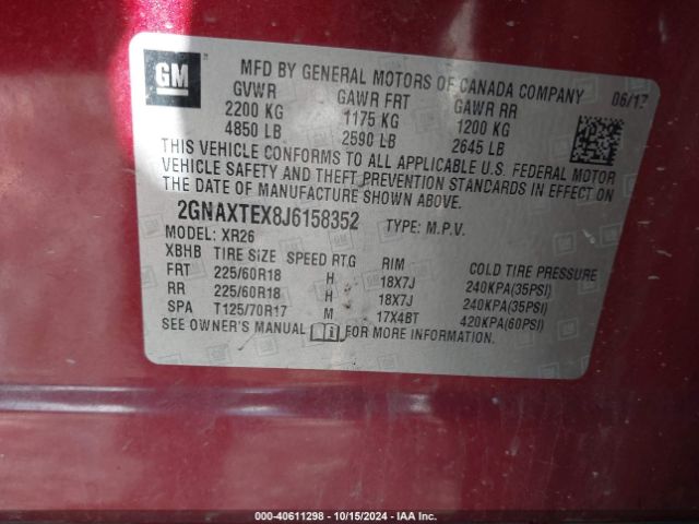 Photo 8 VIN: 2GNAXTEX8J6158352 - CHEVROLET EQUINOX 