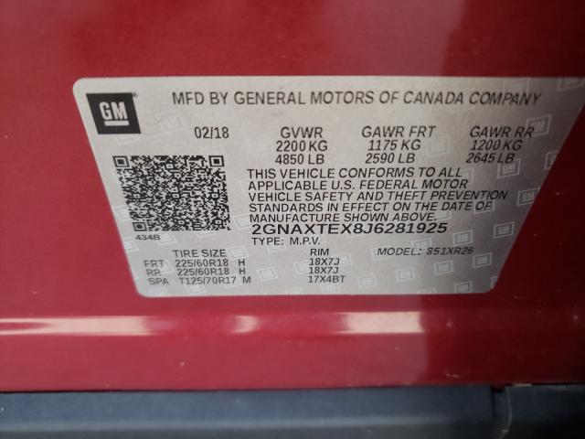 Photo 9 VIN: 2GNAXTEX8J6281925 - CHEVROLET EQUINOX LT 