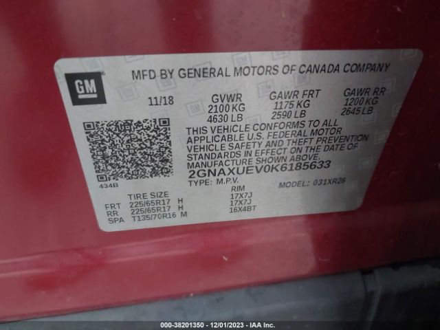 Photo 8 VIN: 2GNAXUEV0K6185633 - CHEVROLET EQUINOX 