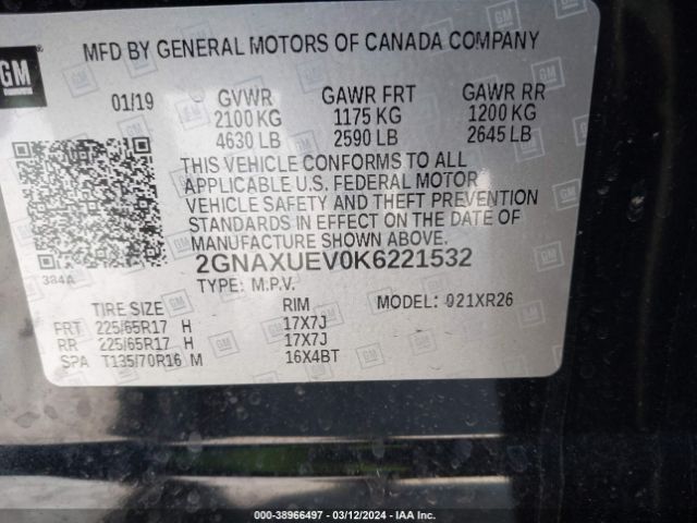 Photo 8 VIN: 2GNAXUEV0K6221532 - CHEVROLET EQUINOX 