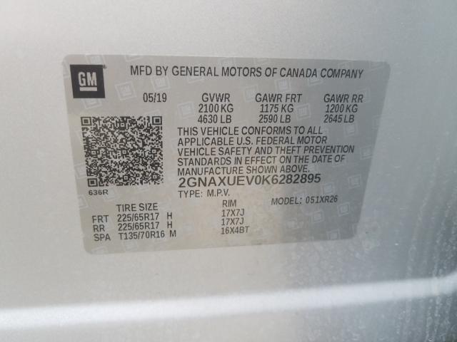 Photo 9 VIN: 2GNAXUEV0K6282895 - CHEVROLET EQUINOX LT 