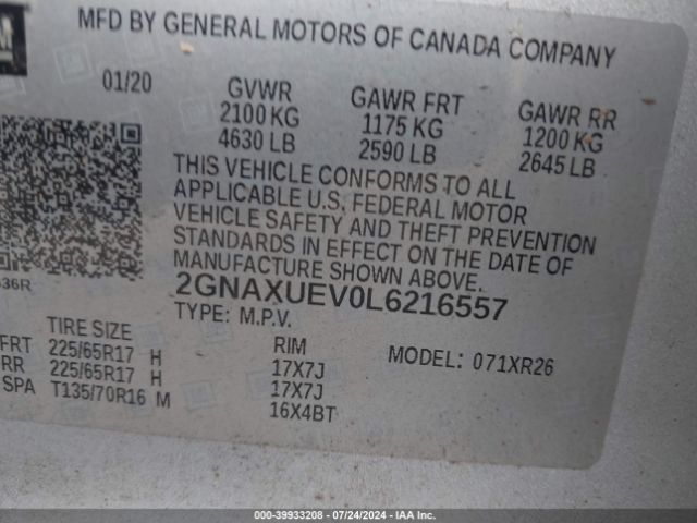 Photo 8 VIN: 2GNAXUEV0L6216557 - CHEVROLET EQUINOX 