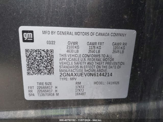 Photo 8 VIN: 2GNAXUEV0N6144214 - CHEVROLET EQUINOX 