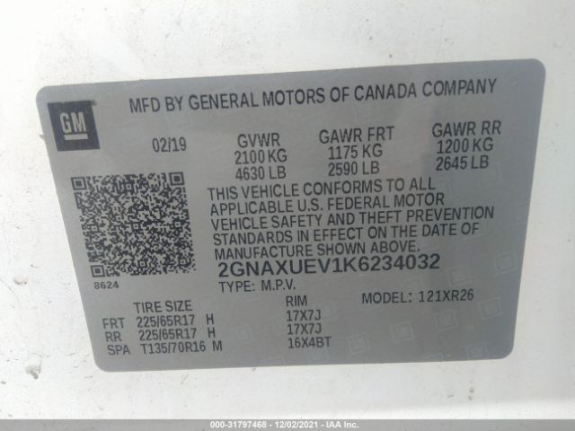 Photo 8 VIN: 2GNAXUEV1K6234032 - CHEVROLET EQUINOX 