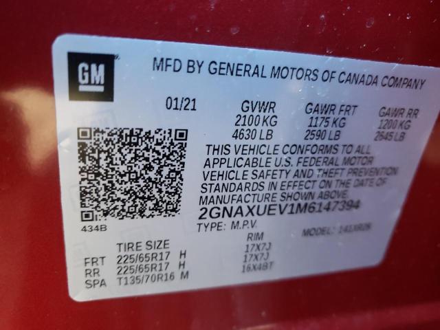 Photo 9 VIN: 2GNAXUEV1M6147394 - CHEVROLET EQUINOX LT 