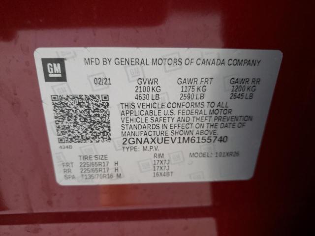 Photo 9 VIN: 2GNAXUEV1M6155740 - CHEVROLET EQUINOX LT 