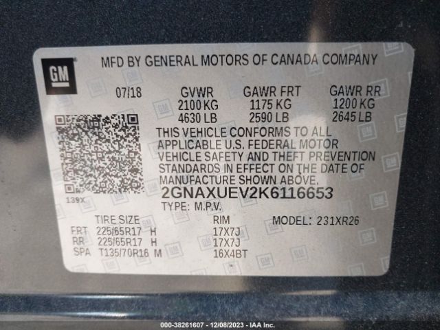 Photo 8 VIN: 2GNAXUEV2K6116653 - CHEVROLET EQUINOX 