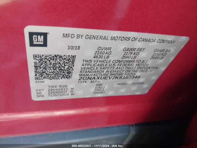 Photo 8 VIN: 2GNAXUEV2K6167344 - CHEVROLET EQUINOX 