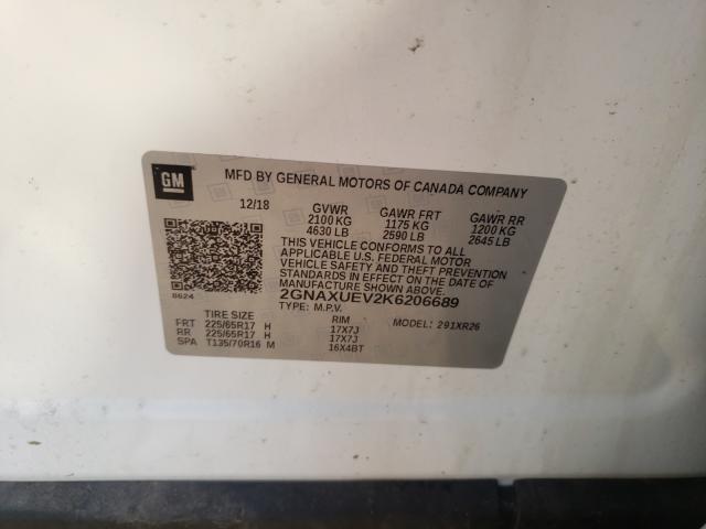 Photo 9 VIN: 2GNAXUEV2K6206689 - CHEVROLET EQUINOX LT 