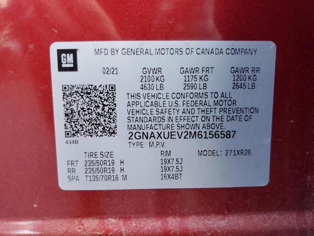 Photo 12 VIN: 2GNAXUEV2M6156587 - CHEVROLET EQUINOX LT 