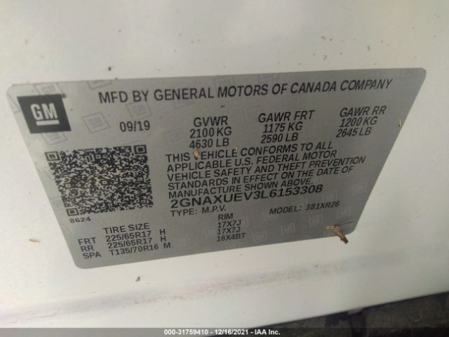 Photo 8 VIN: 2GNAXUEV3L6153308 - CHEVROLET EQUINOX 