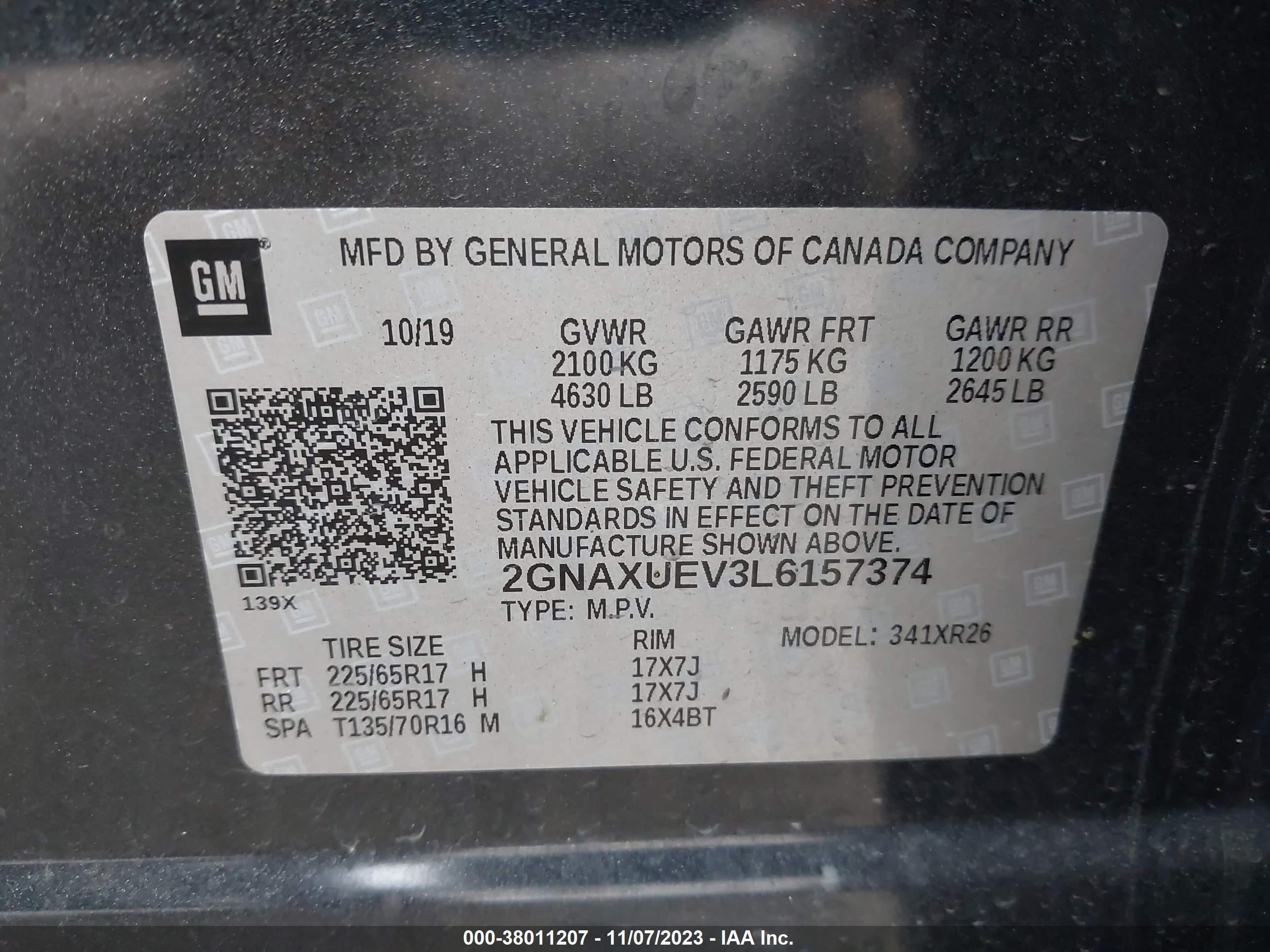 Photo 8 VIN: 2GNAXUEV3L6157374 - CHEVROLET EQUINOX 