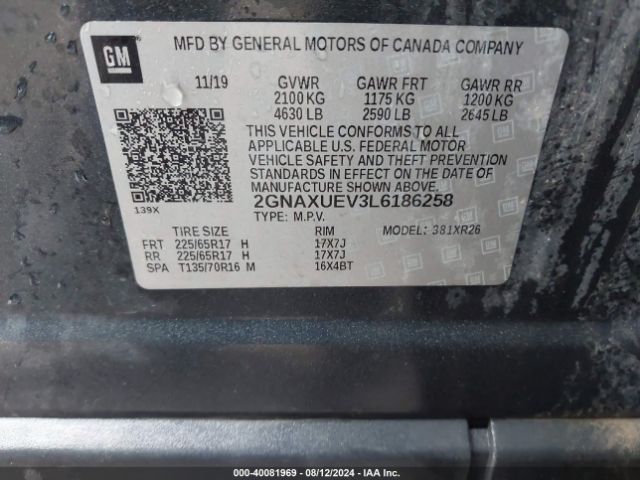 Photo 8 VIN: 2GNAXUEV3L6186258 - CHEVROLET EQUINOX 