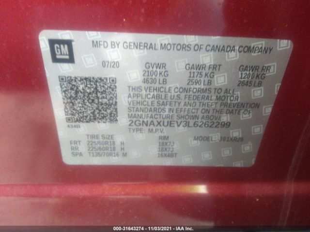 Photo 8 VIN: 2GNAXUEV3L6262299 - CHEVROLET EQUINOX 