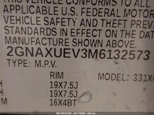 Photo 8 VIN: 2GNAXUEV3M6132573 - CHEVROLET EQUINOX 