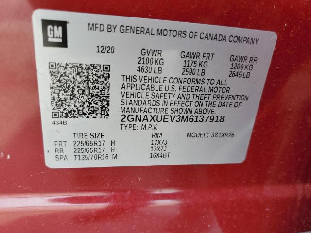 Photo 9 VIN: 2GNAXUEV3M6137918 - CHEVROLET EQUINOX LT 