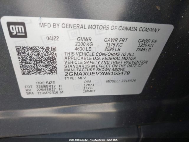 Photo 8 VIN: 2GNAXUEV3N6155479 - CHEVROLET EQUINOX 