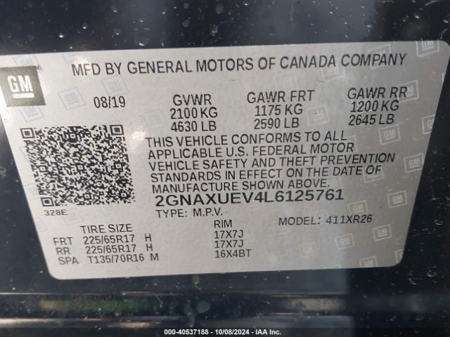 Photo 8 VIN: 2GNAXUEV4L6125761 - CHEVROLET EQUINOX 