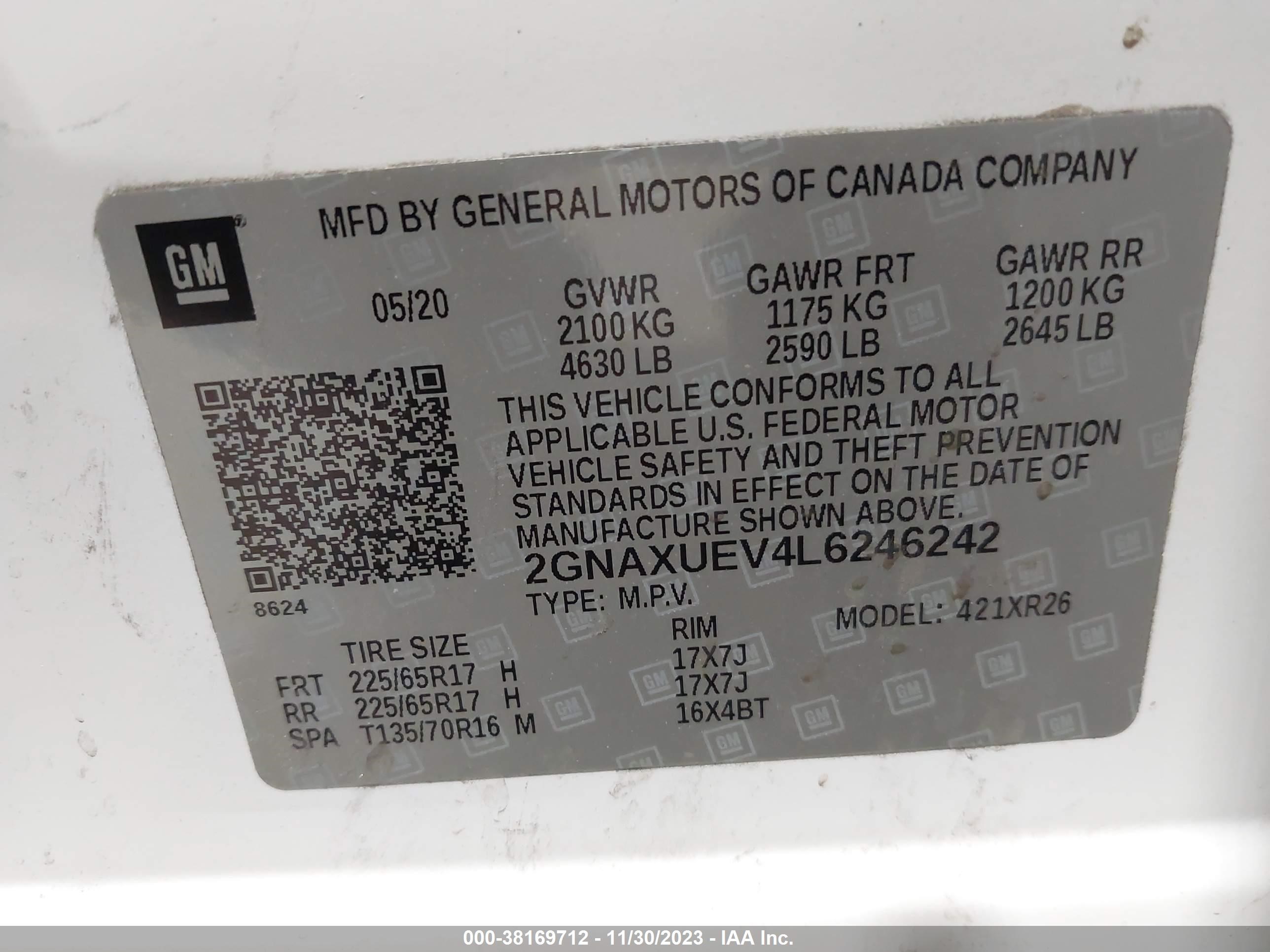 Photo 8 VIN: 2GNAXUEV4L6246242 - CHEVROLET EQUINOX 