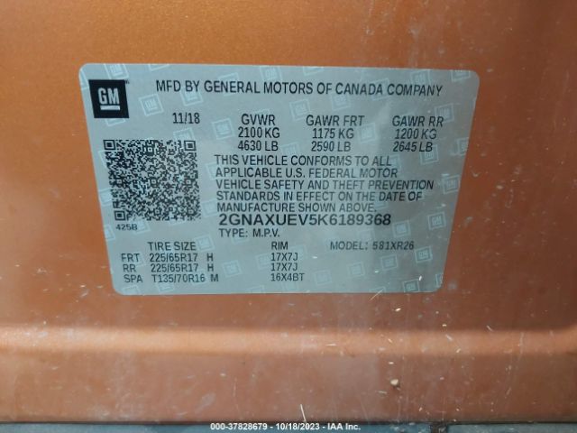 Photo 8 VIN: 2GNAXUEV5K6189368 - CHEVROLET EQUINOX 