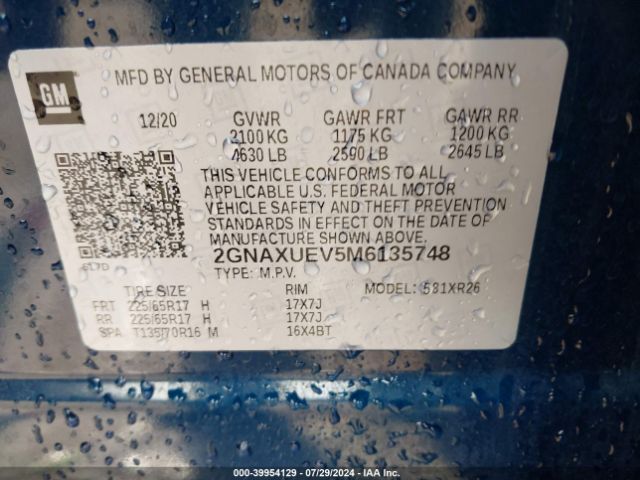 Photo 8 VIN: 2GNAXUEV5M6135748 - CHEVROLET EQUINOX 