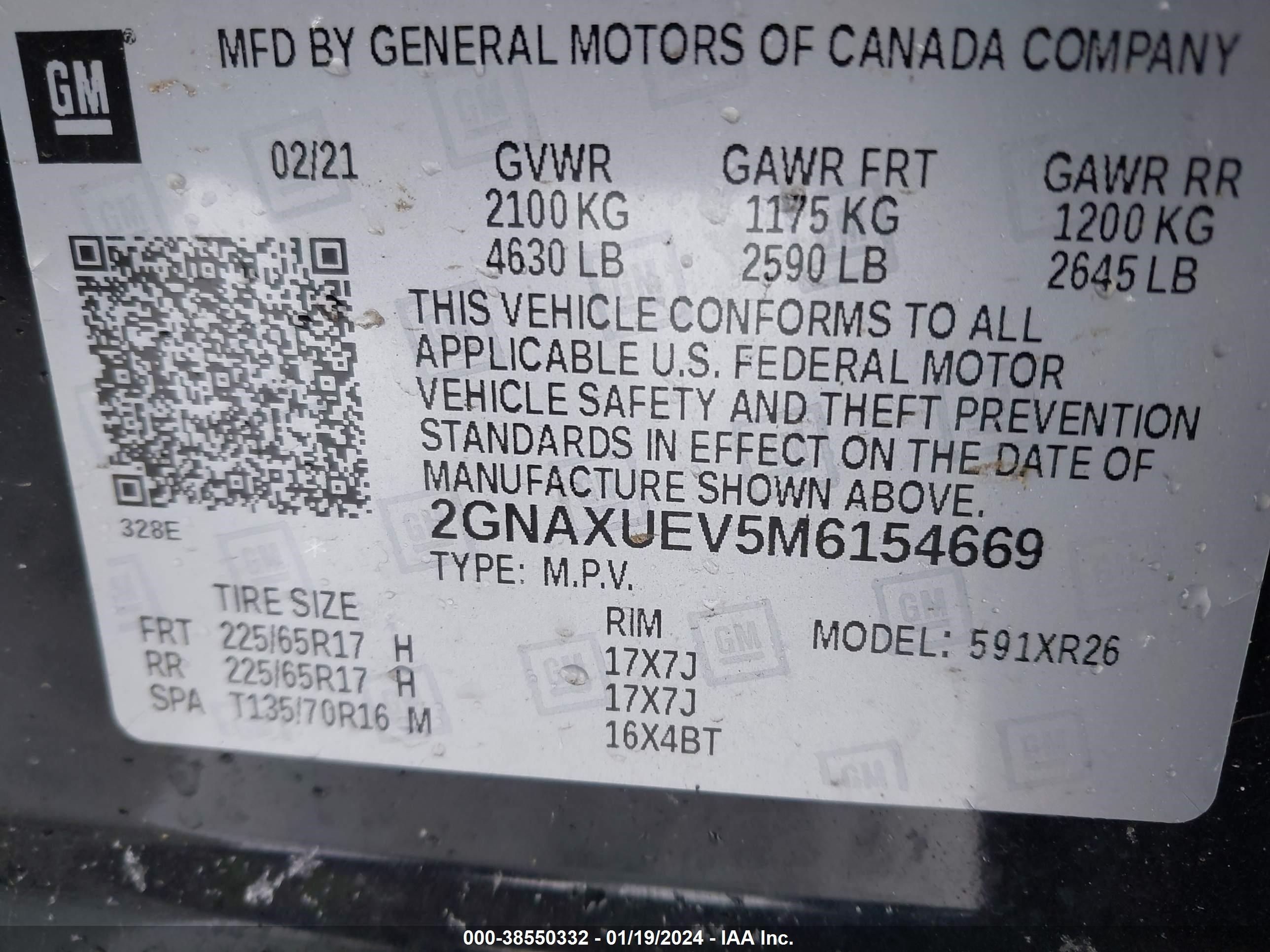 Photo 8 VIN: 2GNAXUEV5M6154669 - CHEVROLET EQUINOX 