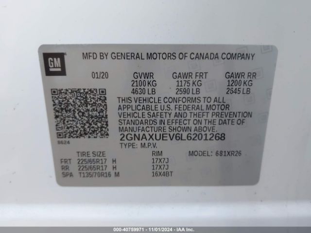 Photo 8 VIN: 2GNAXUEV6L6201268 - CHEVROLET EQUINOX 