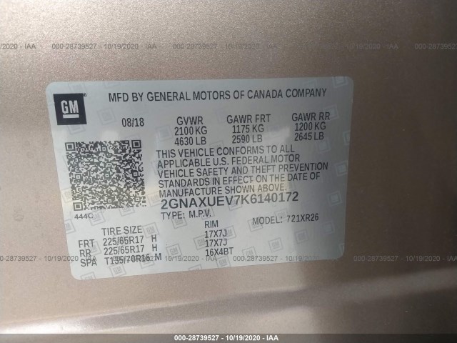 Photo 8 VIN: 2GNAXUEV7K6140172 - CHEVROLET EQUINOX 