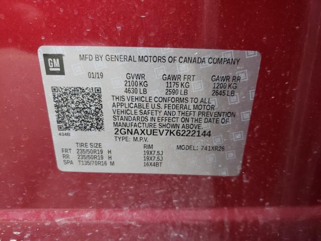 Photo 9 VIN: 2GNAXUEV7K6222144 - CHEVROLET EQUINOX LT 