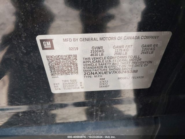 Photo 8 VIN: 2GNAXUEV7K6245388 - CHEVROLET EQUINOX 