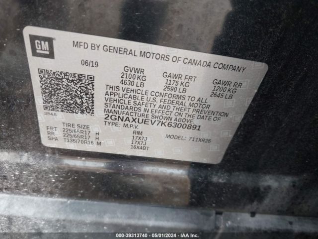 Photo 8 VIN: 2GNAXUEV7K6300891 - CHEVROLET EQUINOX 