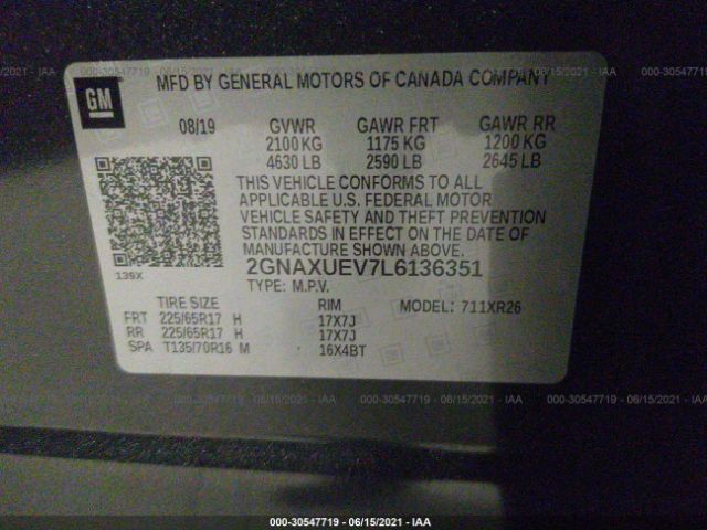 Photo 8 VIN: 2GNAXUEV7L6136351 - CHEVROLET EQUINOX 