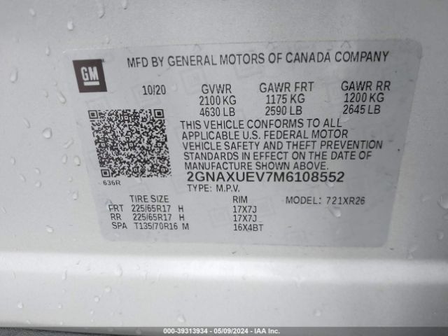 Photo 8 VIN: 2GNAXUEV7M6108552 - CHEVROLET EQUINOX 