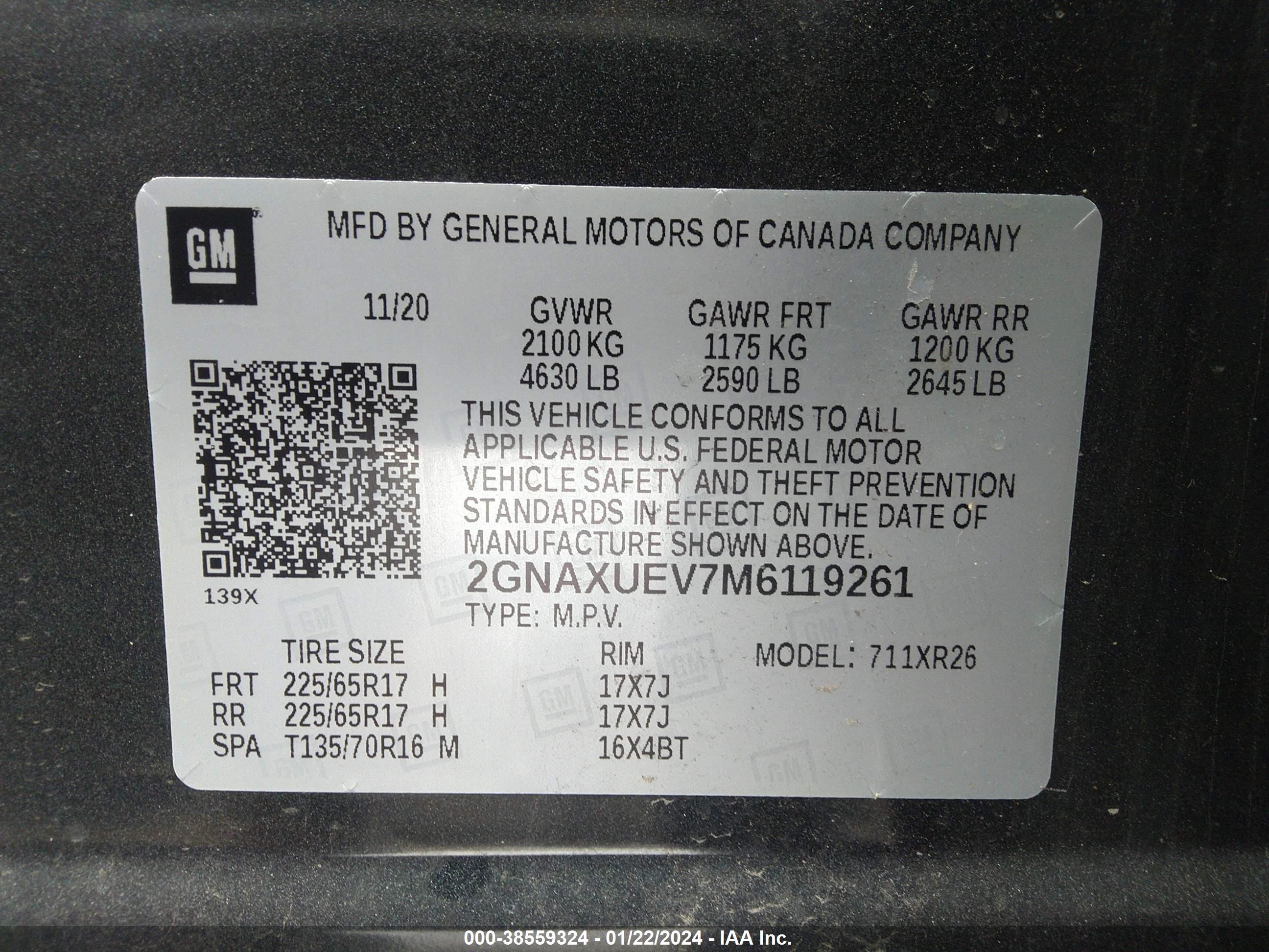 Photo 8 VIN: 2GNAXUEV7M6119261 - CHEVROLET EQUINOX 