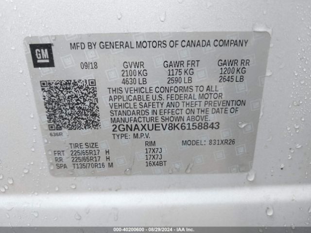 Photo 8 VIN: 2GNAXUEV8K6158843 - CHEVROLET EQUINOX 