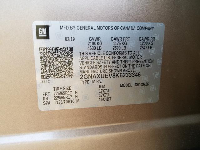 Photo 9 VIN: 2GNAXUEV8K6233346 - CHEVROLET EQUINOX LT 