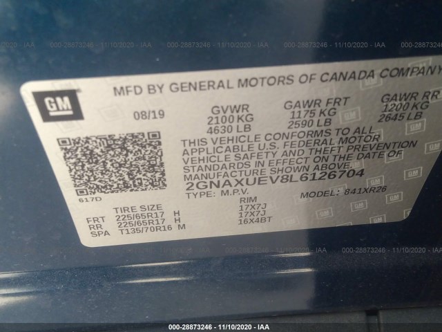 Photo 8 VIN: 2GNAXUEV8L6126704 - CHEVROLET EQUINOX 