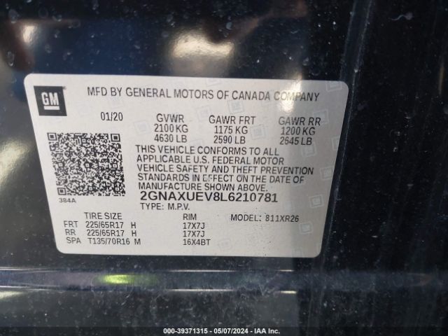 Photo 8 VIN: 2GNAXUEV8L6210781 - CHEVROLET EQUINOX 