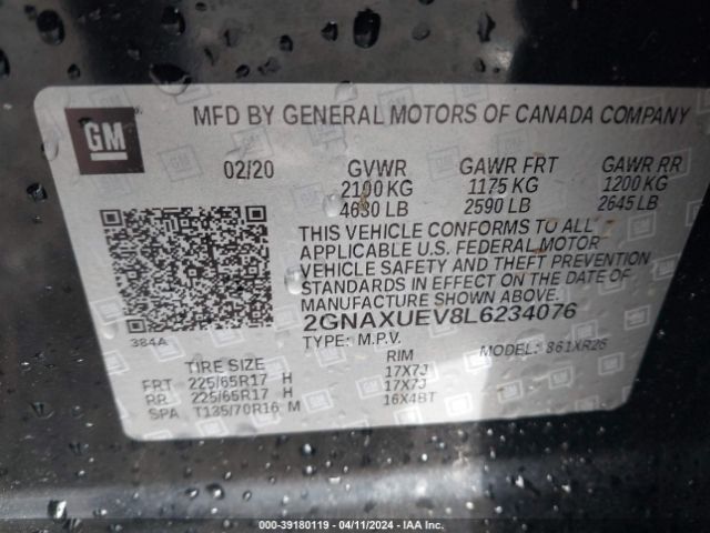 Photo 8 VIN: 2GNAXUEV8L6234076 - CHEVROLET EQUINOX 