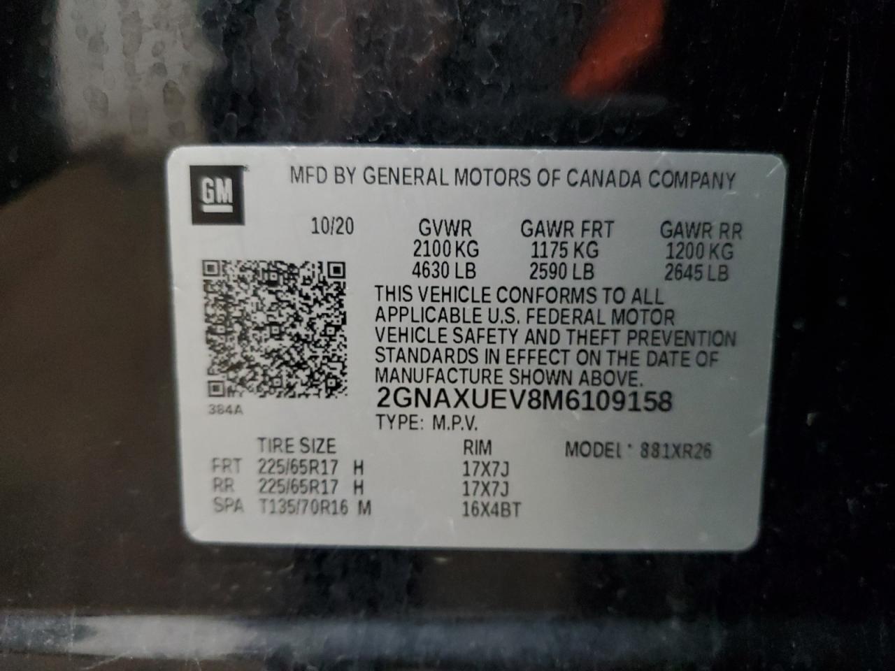 Photo 12 VIN: 2GNAXUEV8M6109158 - CHEVROLET EQUINOX 