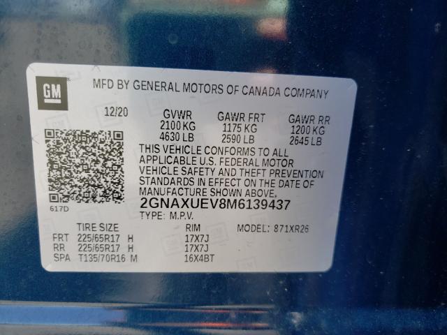 Photo 9 VIN: 2GNAXUEV8M6139437 - CHEVROLET EQUINOX LT 