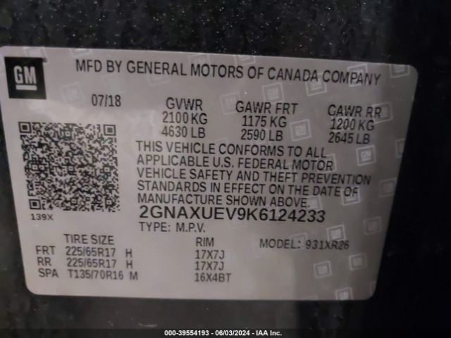 Photo 8 VIN: 2GNAXUEV9K6124233 - CHEVROLET EQUINOX 