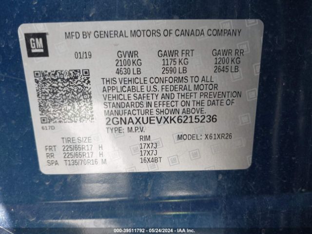 Photo 8 VIN: 2GNAXUEVXK6215236 - CHEVROLET EQUINOX 