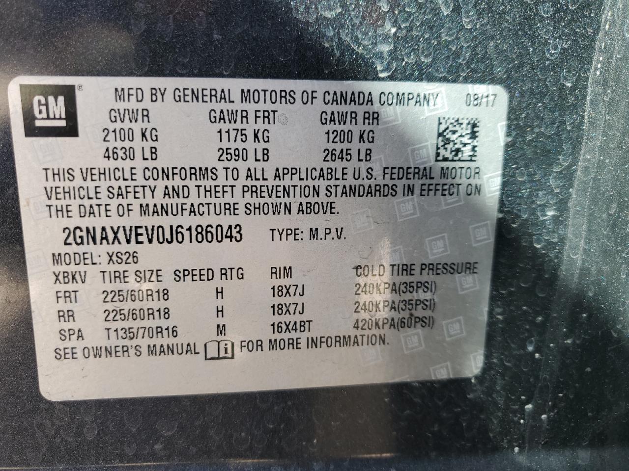 Photo 11 VIN: 2GNAXVEV0J6186043 - CHEVROLET EQUINOX 