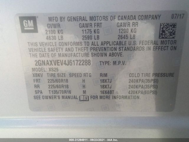 Photo 8 VIN: 2GNAXVEV4J6172288 - CHEVROLET EQUINOX 